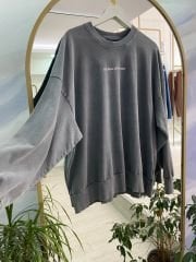 Taşlı Yazı Detaylı Yıkamalı Sweat